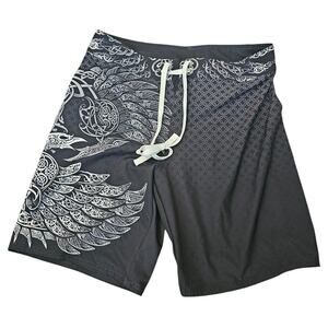 Lunafide Mens Sz M Boardshorts Shorts Black White Print